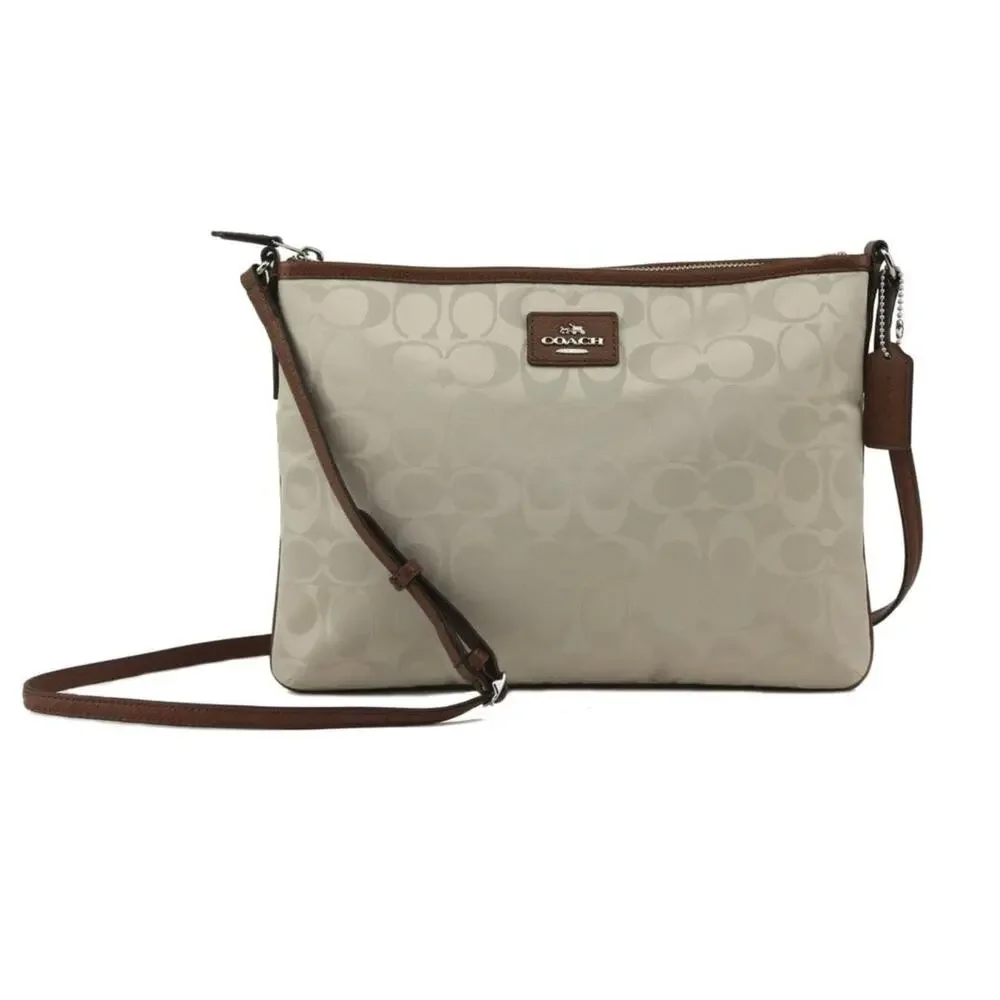 Coach Signature Cream Nylon Rectangle Crossbody Bag Handbag Style 35454